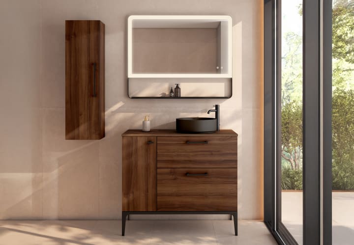 Mueble de baño con banquillo, encimera de madera Verso Viso principal 6