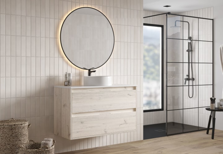 Mueble de baño con encimera Piedra Compactada blanca Artemisa de Bruntec principal 4
