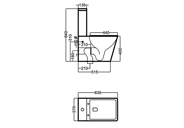 Inodoro compacto Rimless Square Bruntec croquis 6