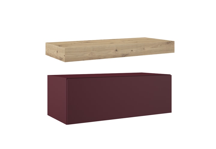 Mueble de baño con encimera de madera 10 cm de altura en color roble costa con cajonera Nomad Visobath principal 9