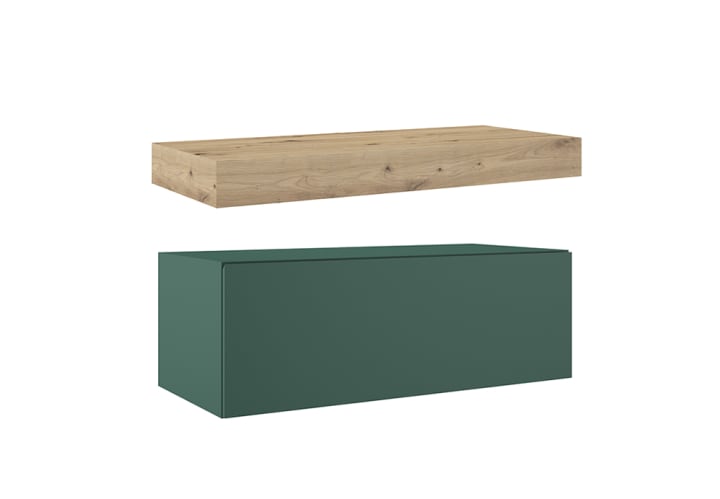 Mueble de baño con encimera de madera 10 cm de altura en color roble costa con cajonera Nomad Visobath principal 8