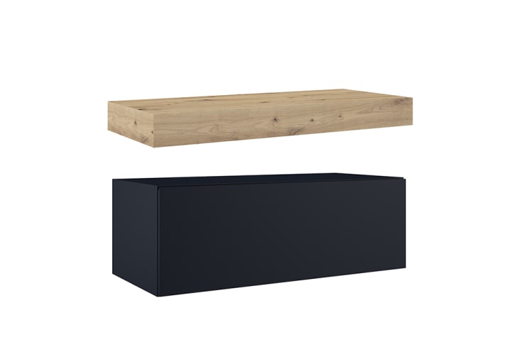 Mueble de baño con encimera de madera 10 cm de altura en color roble costa con cajonera Nomad Visobath principal 10