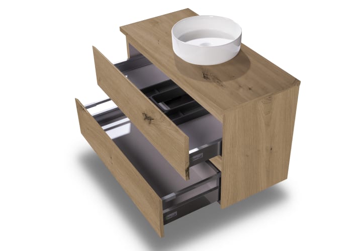 Mueble de baño color madera laminado con encimera de madera Vilma Bruntec detalle 14