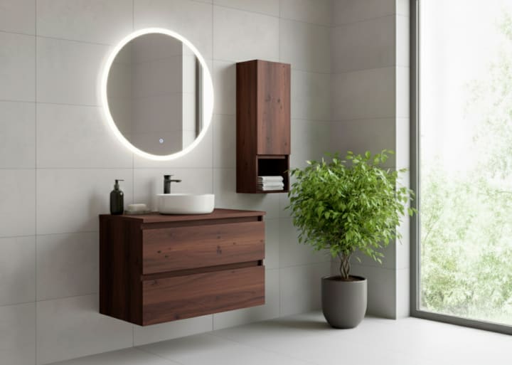 Mueble de baño color madera laminado con encimera de madera Vilma Bruntec principal 6