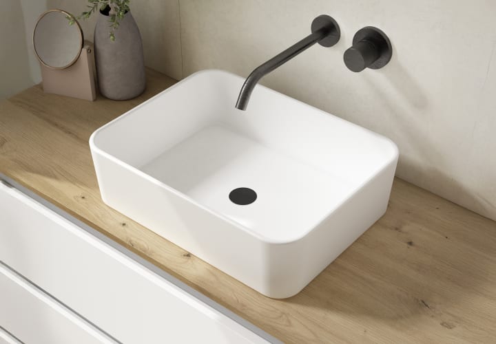 Mueble de baño con encimera de madera Hidrofuga roble costa Box Viso detalle 1