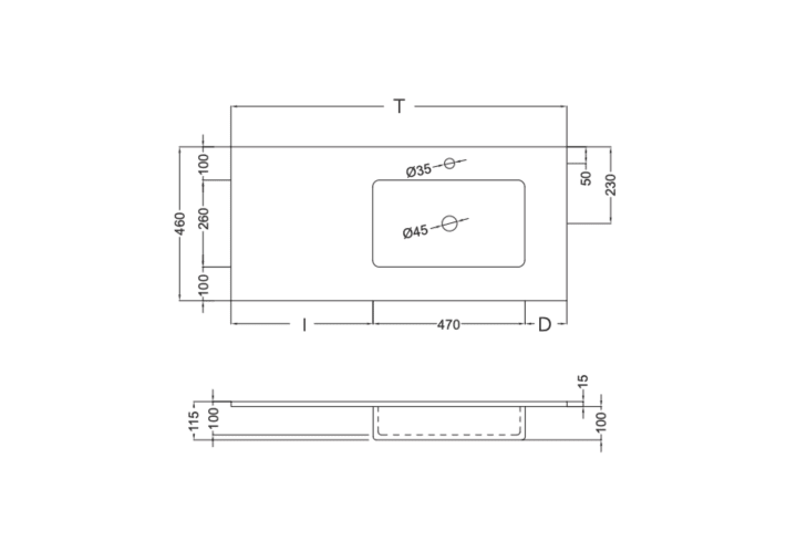 Lavabo encastrado Ambar Coycama croquis 8