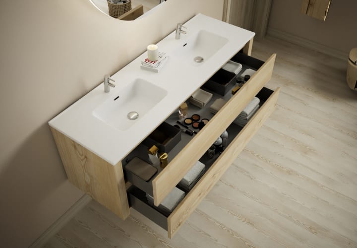 Conjunto de mueble de baño de madera maciza Laponia Bruntec detalle 2