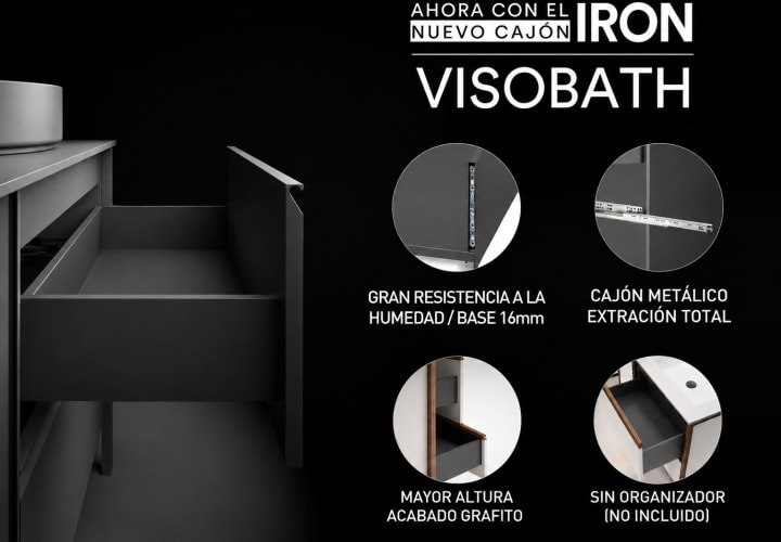 Mueble de baño con encimera de madera 10 cm de altura con cajonera Nomad monocolor Visobath opción 10