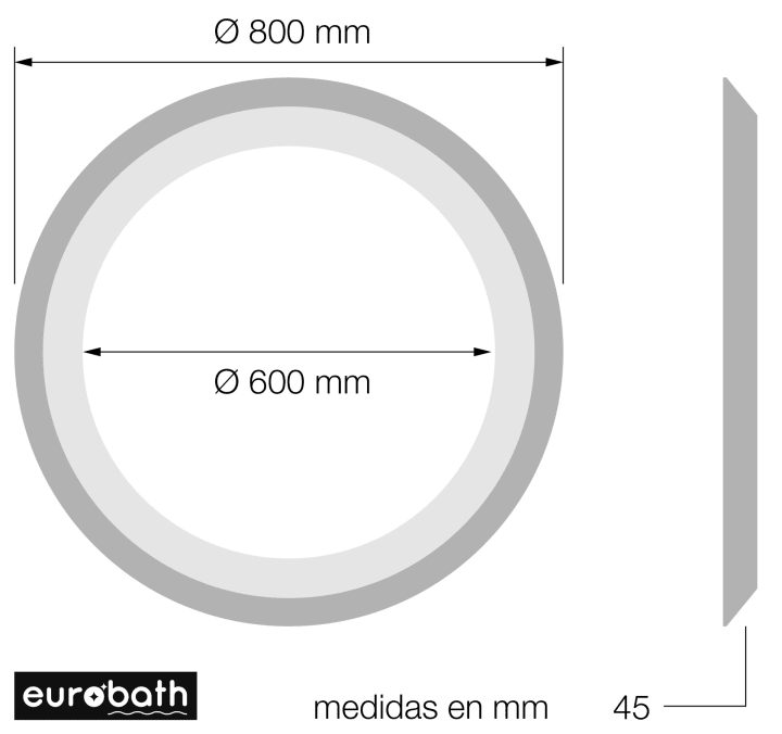 Espejo de baño con luz LED Bahía de Eurobath croquis 7