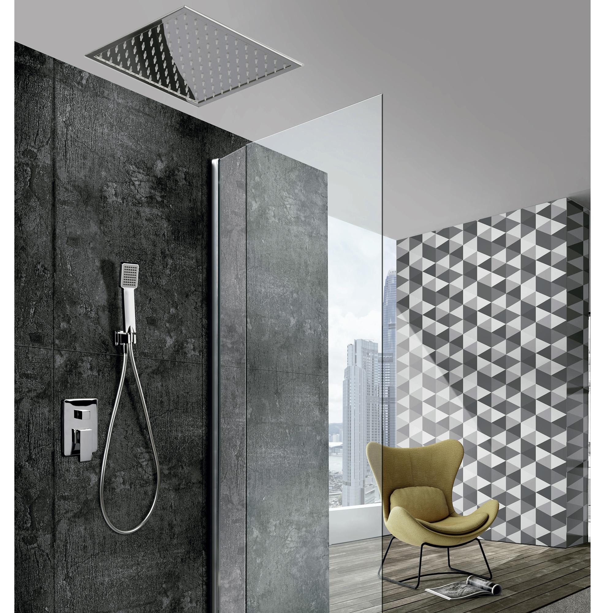 Columna de ducha con rociador de forma rectangular fabricado de latón con  acabado en color negro mate Slim TRES