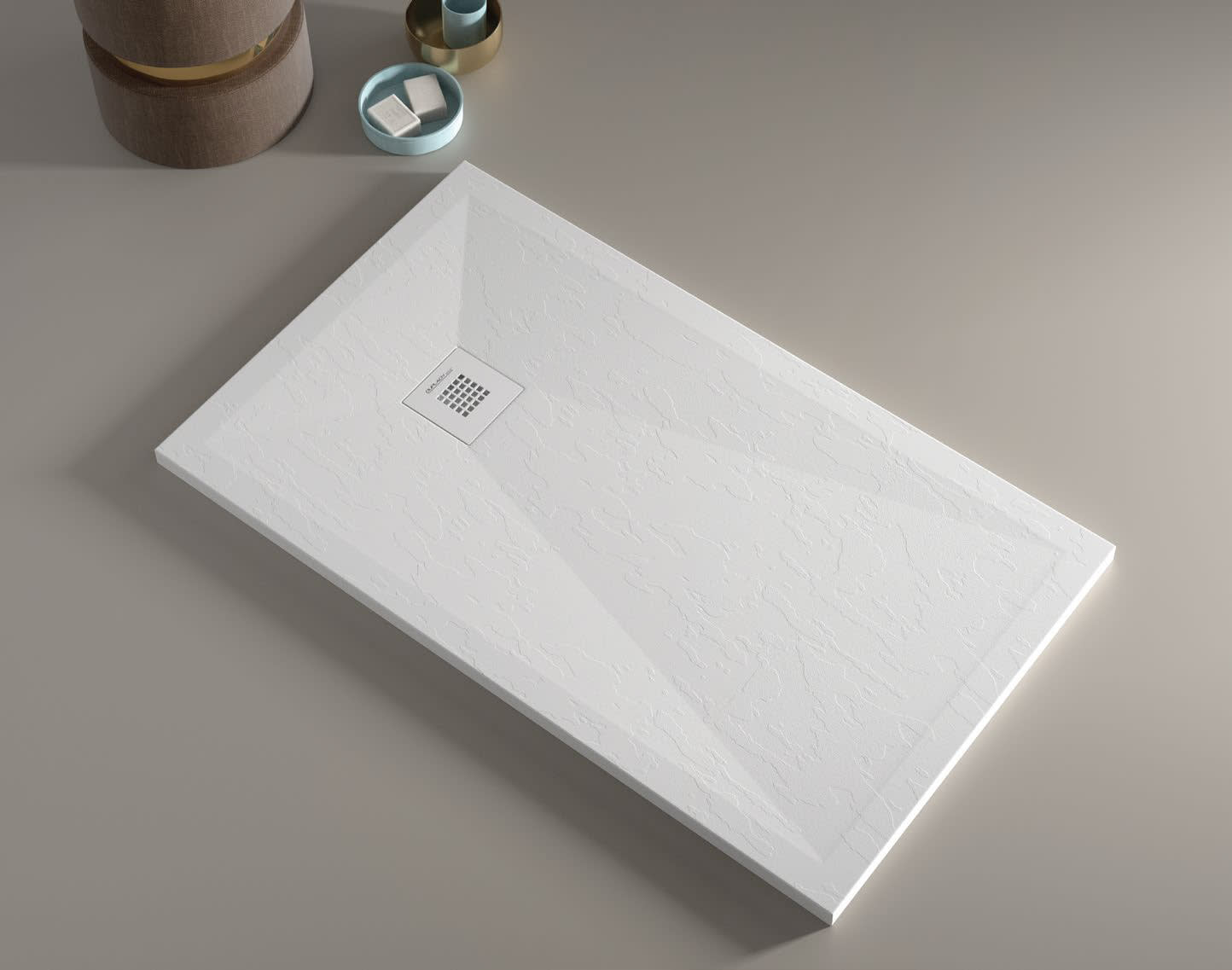 Plato de ducha - Resina - Textura pizarra/piedra - Antideslizante - Color  blanco - 80X100 - VENUS