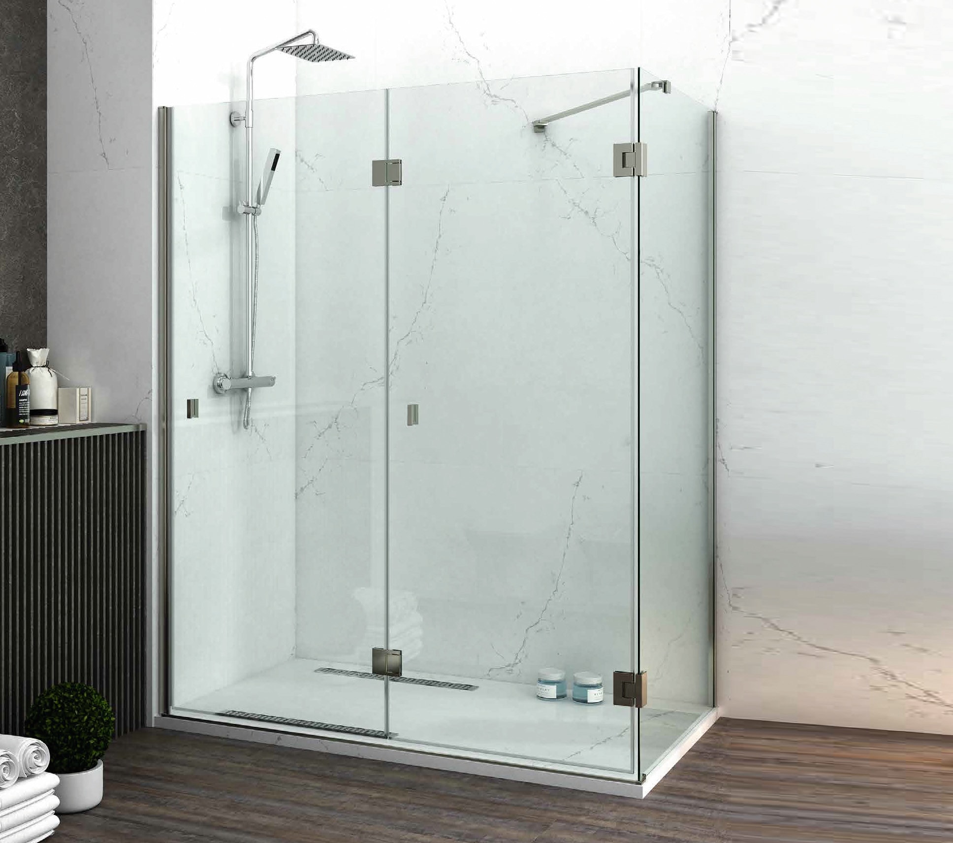 GME Mampara de ducha plegable Glass Combi 1 (An x Al: 80 (40/40) x 195 cm,  Longitud regulable: 77,5 cm - 79 cm, Espesor: 6 mm, Negro)