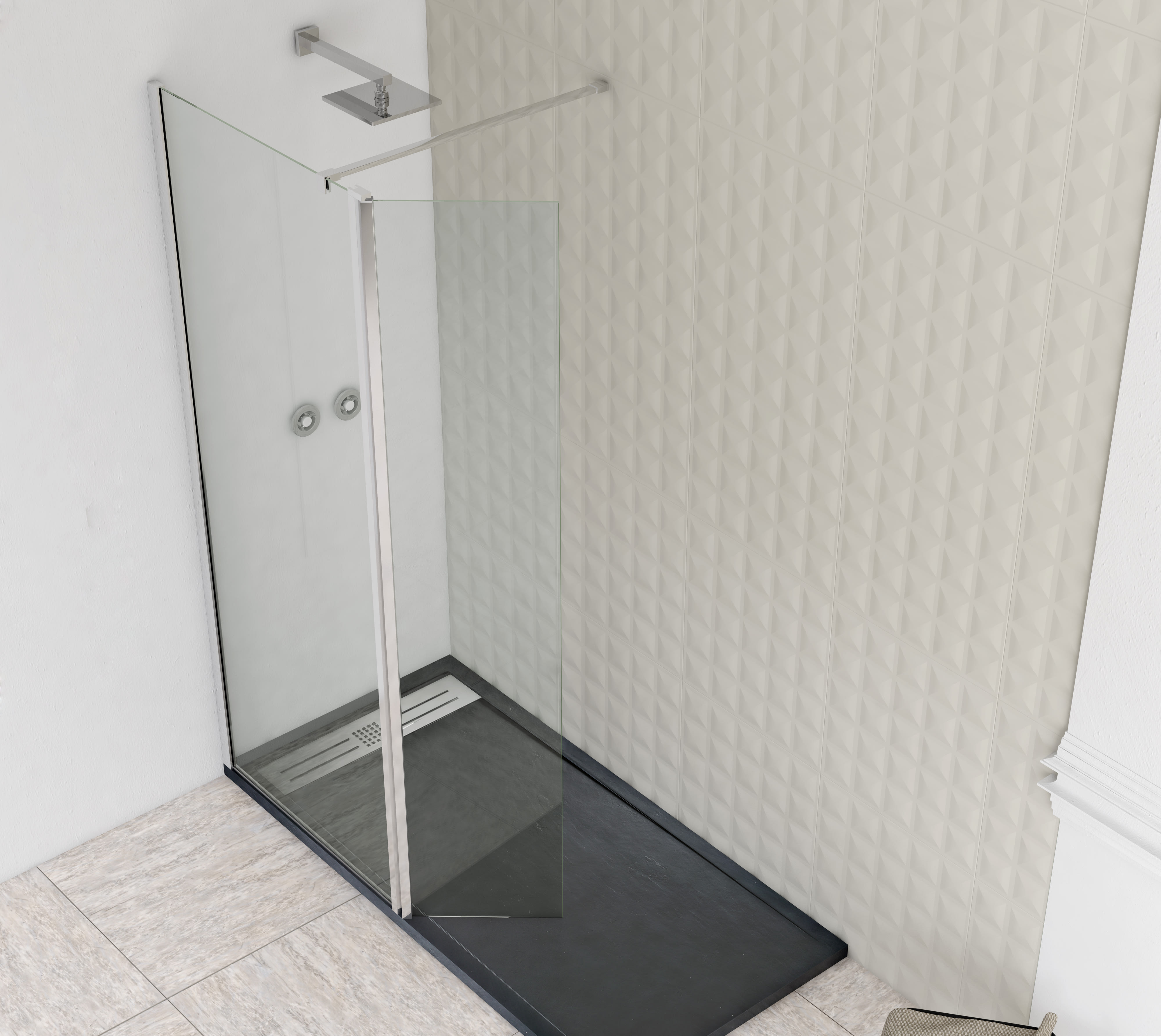 Mampara de ducha Minimal panel fijo 6mm + abatible