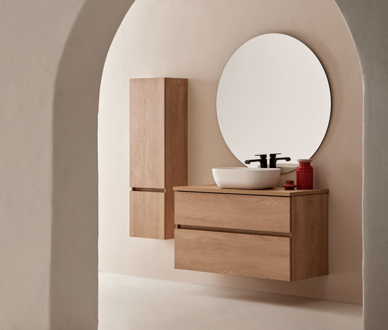 Conjunto mueble de baño con encimera de madera 12 cm de alta Inve Sensi