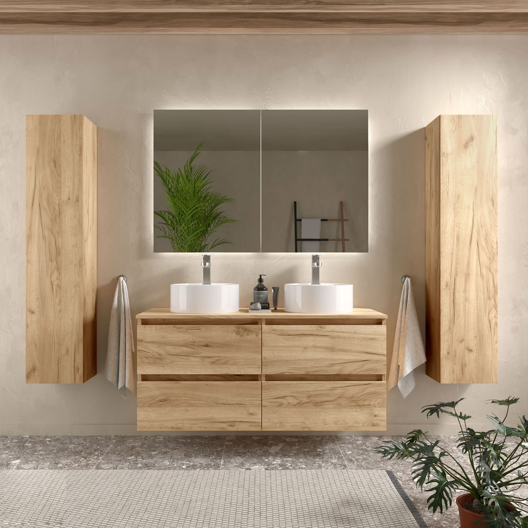 Mueble baño 120 cm - 4 cajones y lavabo doble seno AZO ¡Envíos gratis!