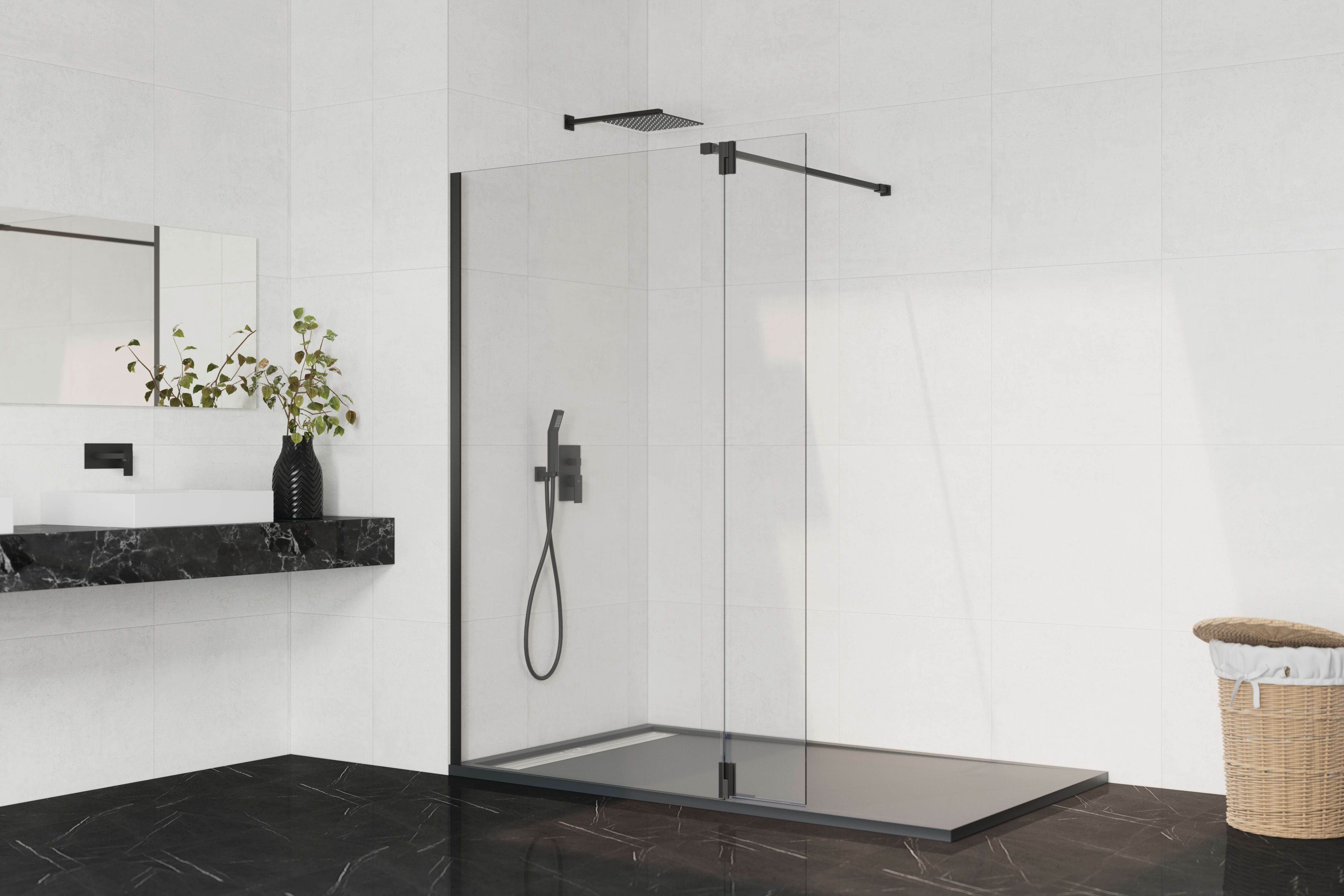 ▷ Mamparas de ducha panel fijo + abatible, Envíos gratis