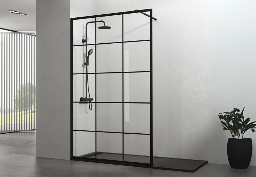 AICA Mampara De Ducha Frontal Abatible Perfil Negro Mate Vidrio Antical