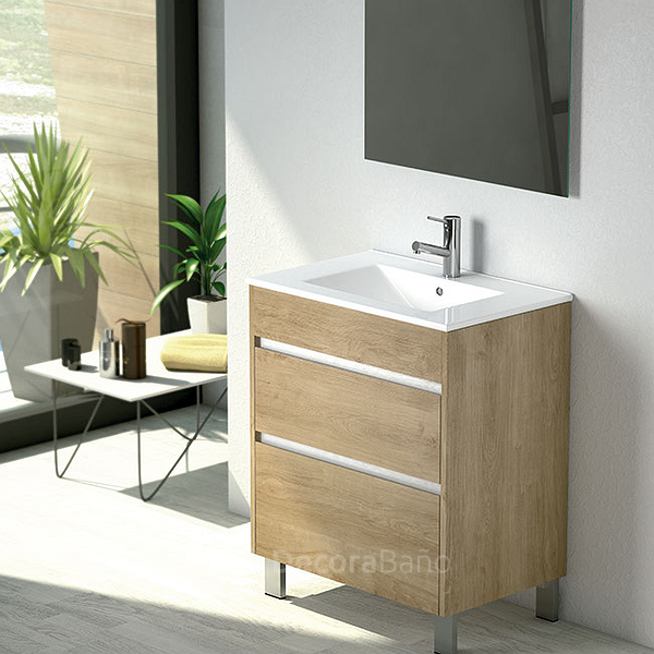 Mueble de baño para lavabo de estilo moderno y rústico a la vez con patas que apoyan al suelo